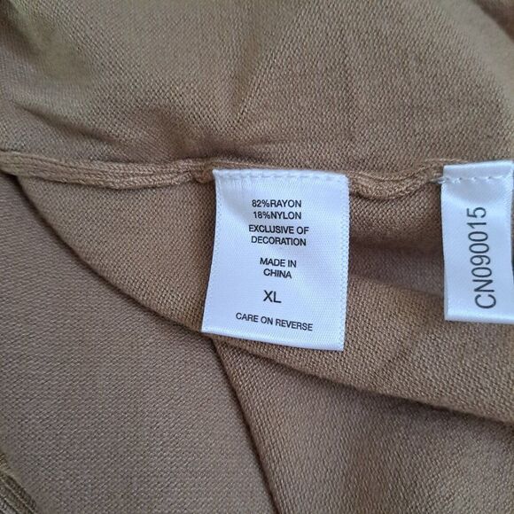 New York & Company Women's Tan Knit Sweater Top Sparkle Balloon Sleeves Sz XL - Picture 7 of 9